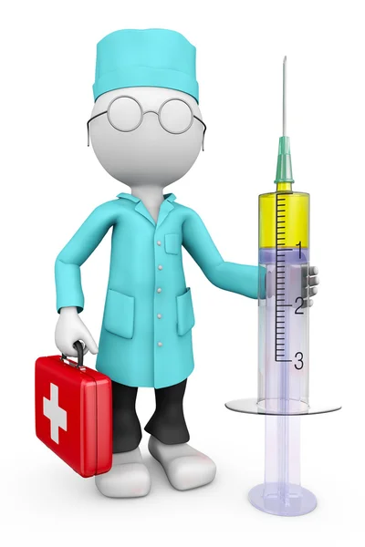 Cartoon doctor with a syringe — Stock Photo, Image