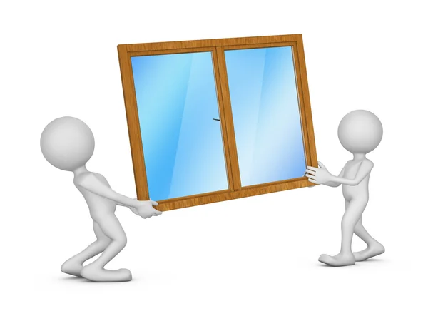 Two people  holding a window — Stock Photo, Image