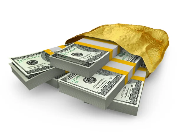 Dólares en el paquete de oro — Foto de Stock
