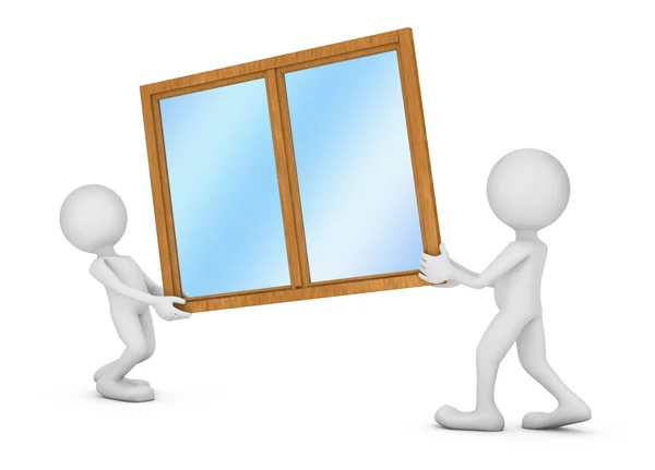 Two people  holding a window — Stock Photo, Image