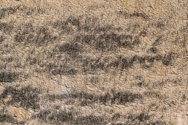 Rough, textured surface with a beige color with black smudges, texture with a rough surface