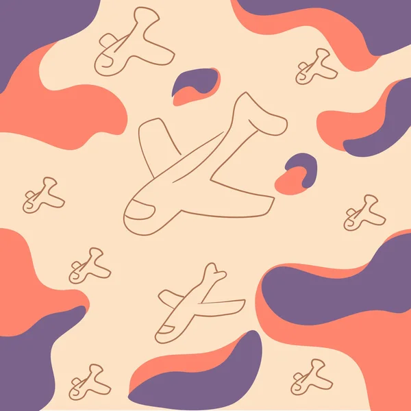 Abstract Seamless Pattern Aeroplane Line Art Doodle Shape — стоковый вектор