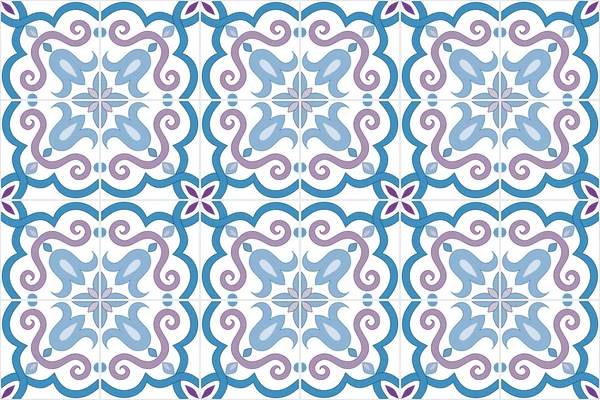 Piastrelle tradizionali portoghesi e brasiliane ornate azulejos in blu e viola. Illustrazione vettoriale . — Vettoriale Stock