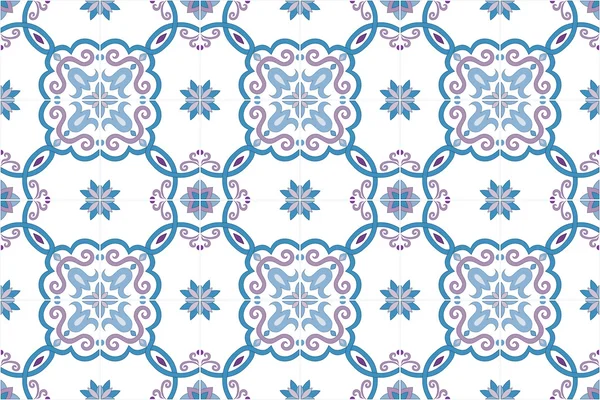 Carreaux traditionnels portugais et brésiliens décorés azulejos en bleu et violet. Illustration vectorielle . — Image vectorielle