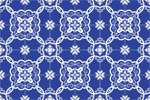 Traditional ornate portuguese and brazilian tiles azulejos in blue. Vector illustration. — Stock Vector