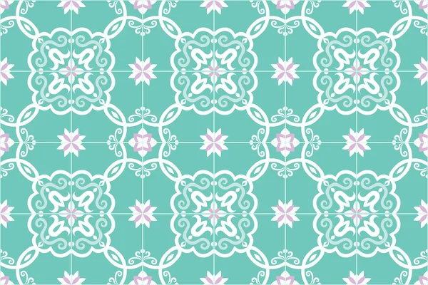 Traditional ornate portuguese and brazilian tiles azulejos in turquoise and pink. Vector illustration. — Stock Vector