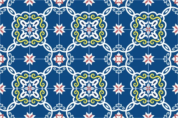 Traditionele sierlijke Portugese en Braziliaanse tegels azulejos in blauw, geel en roze. Vectorillustratie. — Stockvector