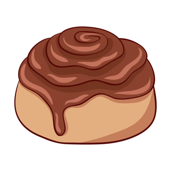 Rollo de canela recién horneado con glaseado de chocolate dulce . — Vector de stock