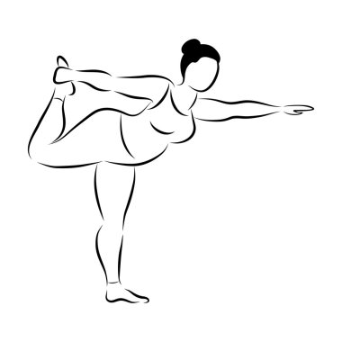 Artı boyutu esnek sportif kadın yoga fitness yapıyor. Vücut olumlu. Vektör çizim.