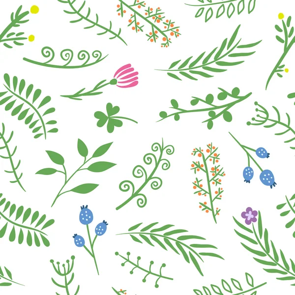 Floral doodle vector seamless pattern on white background. — Stock Vector