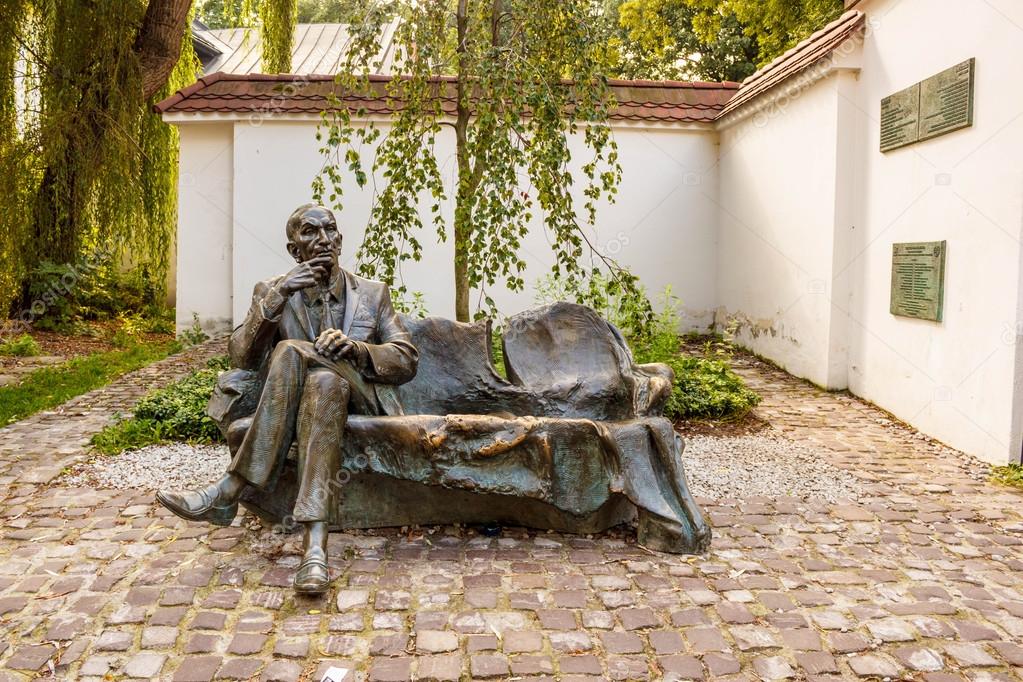 Jan Karski memorial bench in Kazimierz, Krakow, Poland Stock