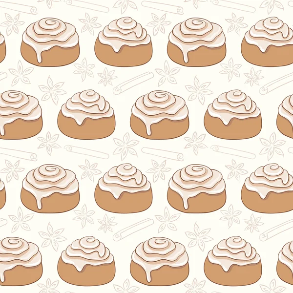 Seamless pattern with cinnamon rolls and spice. — Stock Vector