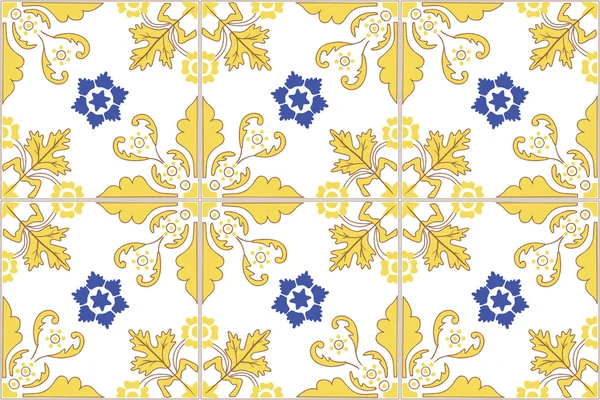 Piastrelle tradizionali portoghesi ornate azulejos. Illustrazione vettoriale . — Vettoriale Stock