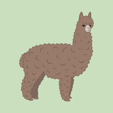 Cute furry brown alpaca. Vector illustration, eps10.