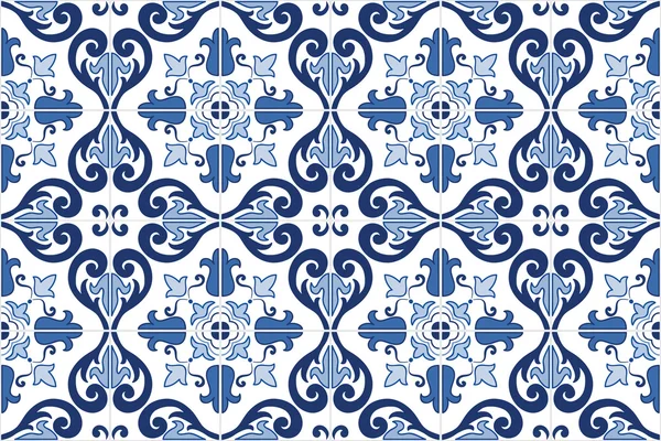 Traditional ornate portuguese tiles azulejos. Vector illustration. — Stock Vector