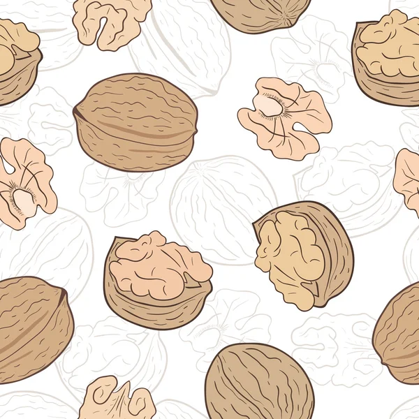 Walnuts seamless pattern — Stock Vector