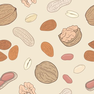 Assorted nuts seamless pattern clipart