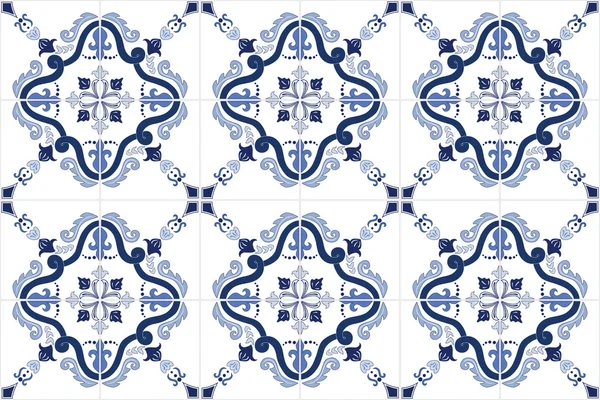 Hagyományos díszes portugál csempe azulejos. Vektoros illusztráció. — Stock Vector