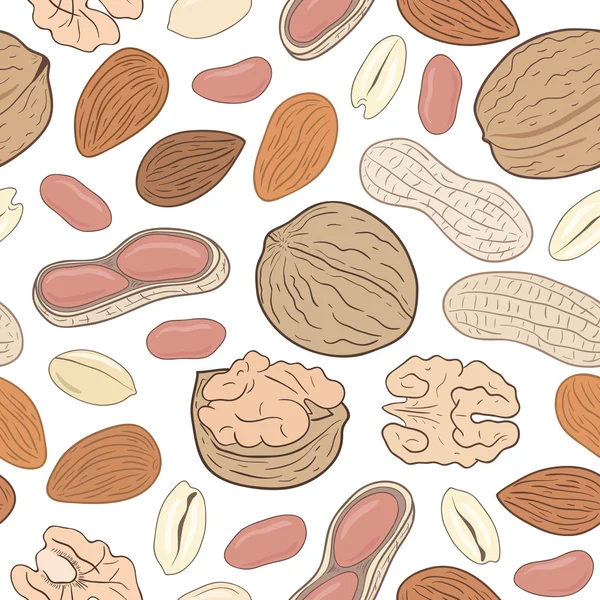 Heap of assorted nuts. Seamless pattern — Stock Vector