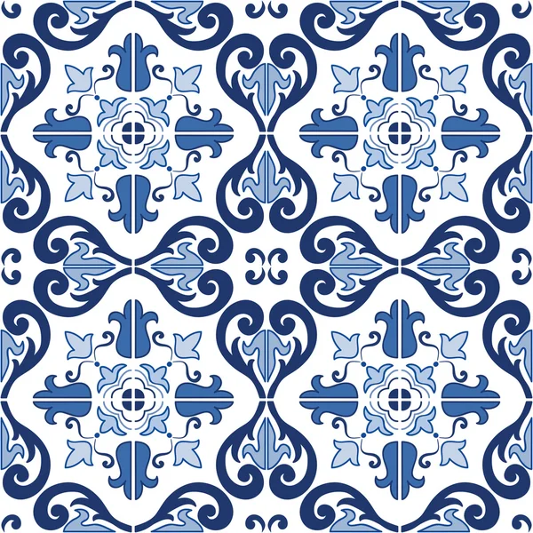 Traditional ornate portuguese tiles azulejos seamless pattern. Vector illustration. — Stock Vector