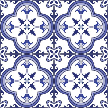Seamless modeli. Geleneksel süslü Portekizce fayans azulejos. Vektör çizim.