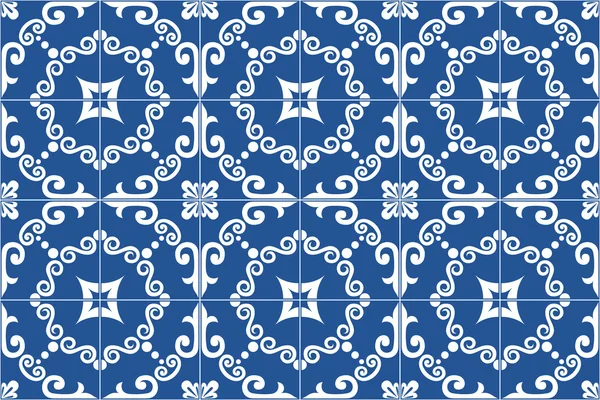 Traditional ornate portuguese and brazilian tiles azulejos. Vector illustration. — Stock Vector