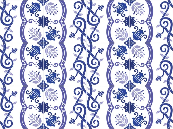 Traditional ornate portuguese and brazilian tiles azulejos. Vector illustration. — Stock Vector