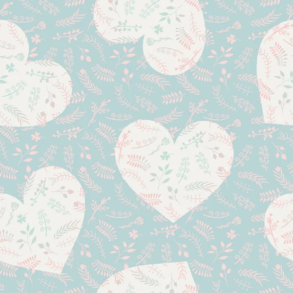 Blommig utsmyckade romantiska doodle seamless mönster med hjärtan — Stock vektor