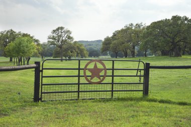Mera ve Texas Hill Country ağaçlarda ahır kapısı