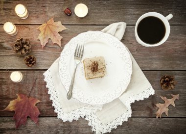 Tatil kabak pasta ekmek tatlı rustik ahşap üzerine
