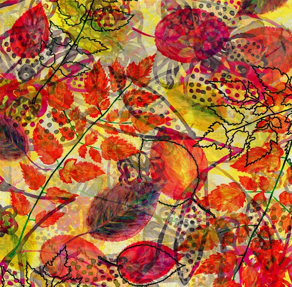 Podzimní Listoví Jako Pozadí Akvarel Kreslení — Stock fotografie