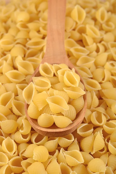 Uncooked italian pasta shells in a spoon — Stock Photo, Image