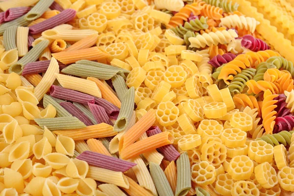 Assortimento di pasta italiana cruda colorata primo piano — Foto Stock