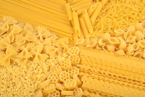 Assortimento pasta italiana cruda primo piano — Foto Stock