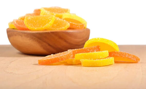 Pomarańczowych i cytrynowych candy plasterki w misce — Zdjęcie stockowe