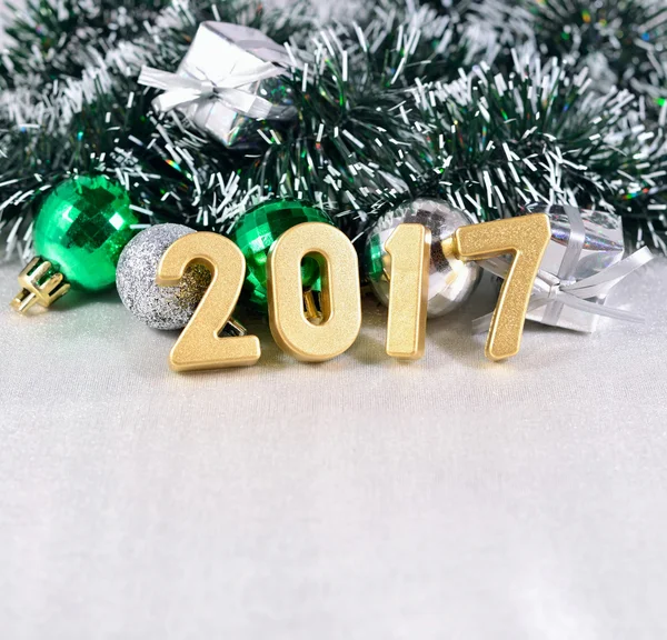 2017 year golden figures and Christmas decorations — Stock Photo, Image