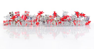 Mutlu tatiller gümüş metin ve hediyeler 