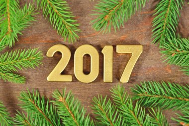 2017 yılı altın rakamlar ve bir çam dalı 