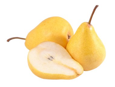 üzerinde beyaz bir bütün ve cut armut