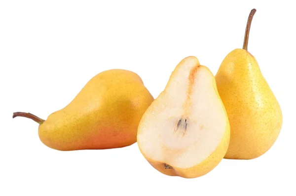 Whole and cut pears on a white — Stock Photo, Image