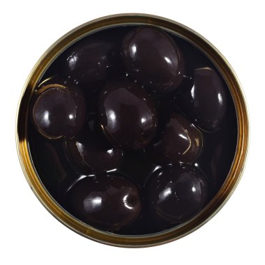 Bir teneke bir beyaz üzerine Siyah Zeytin 