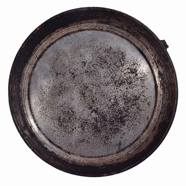 Dirty old frying pan on a white — Stock Photo, Image