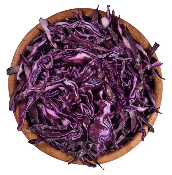 Sliced red cabbage in a wooden bowl on a white — Stock Photo, Image