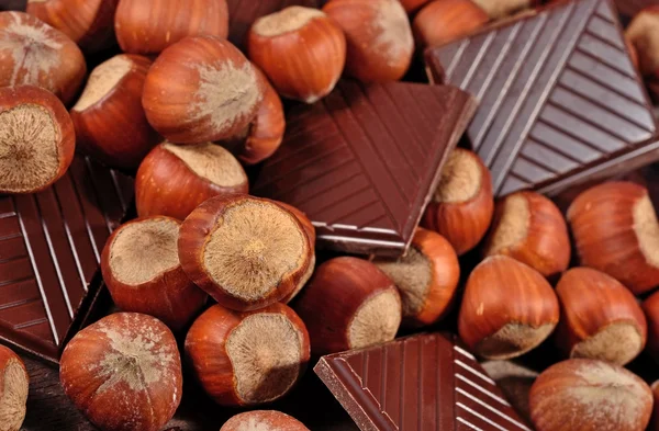 Hazelnuts and chocolate — Stock Photo, Image