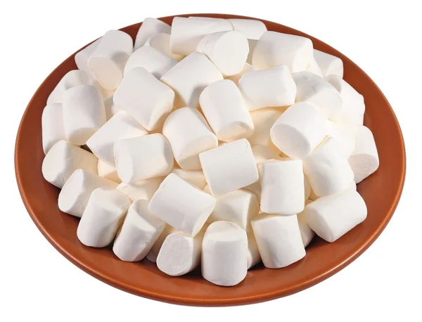 Witte marshmallow op een keramische plaat op een wit — Stockfoto