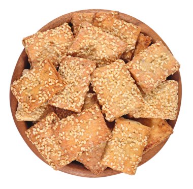 Susam bir beyaz tahta bir kase ile tanımlama