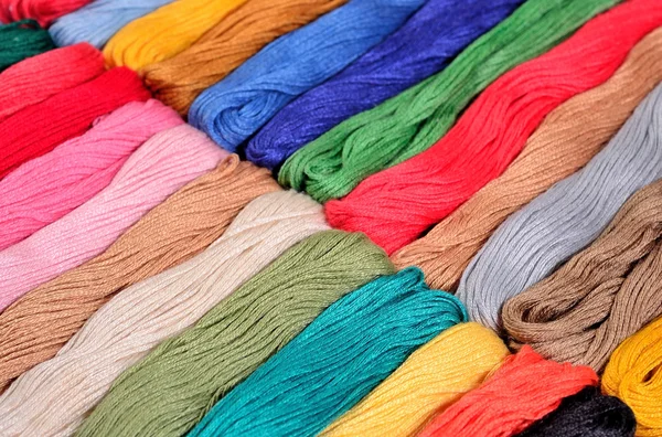 Colorful skeins of floss as background texture — Stock Photo, Image