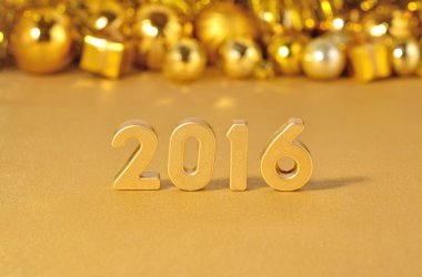 2016 yıl altın rakamlar ve altın Noel süsleri