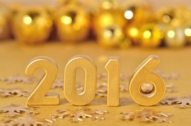 2016 yıl altın rakamlar ve altın Noel süsleri