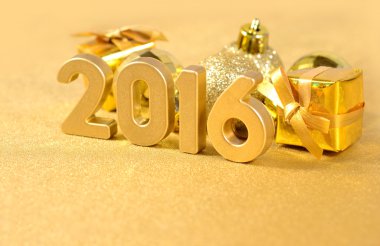 2016 yıl altın rakamlar ve altın Noel süsleri